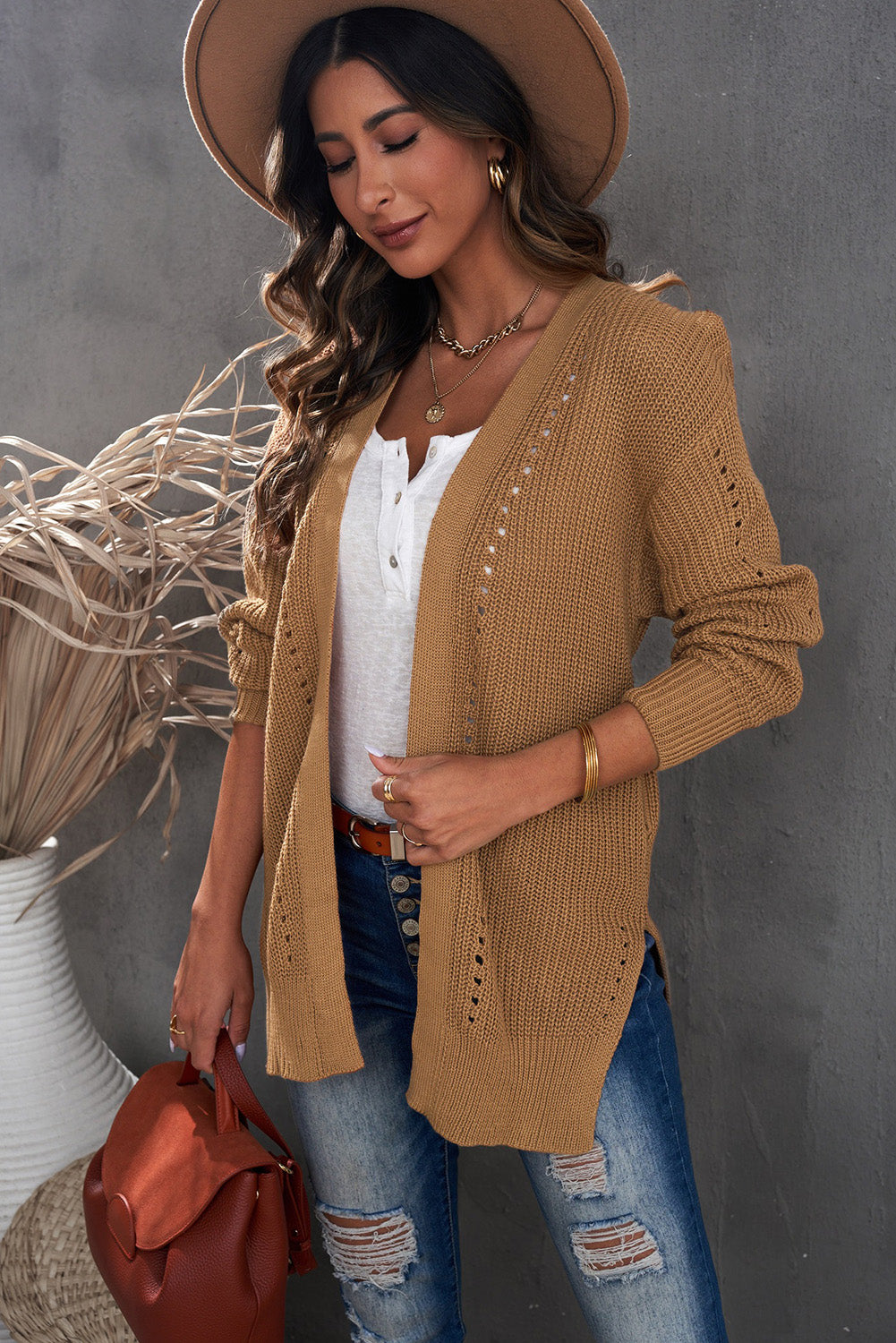 Khaki Long Sleeve Cardigan