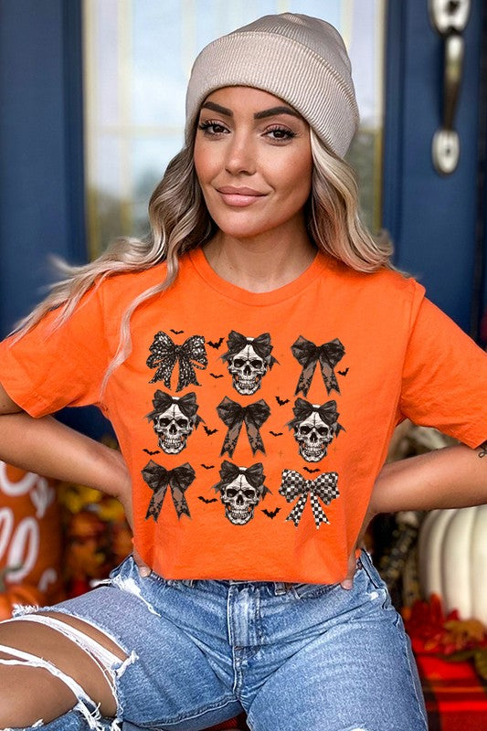 Halloween Skull Black Bow Graphic Tee