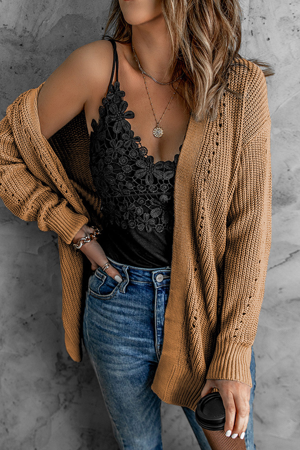 Khaki Long Sleeve Cardigan