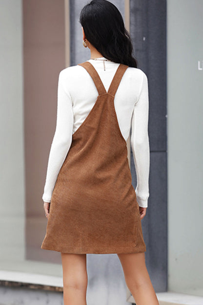 Perfee Corduroy Mini Overall Dress with Pocket