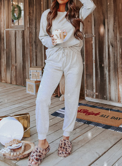 Khaki Long Sleeve Pullover & Jogger Pants Loungewear Set